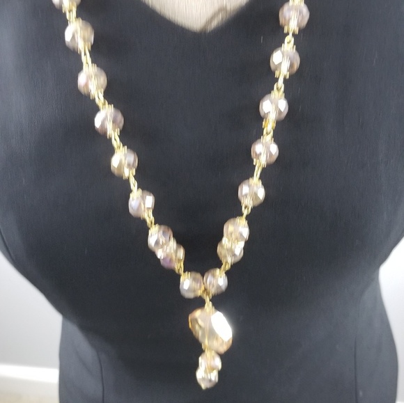 Brown gold beaded chain drop necklace - Picture 3 of 4